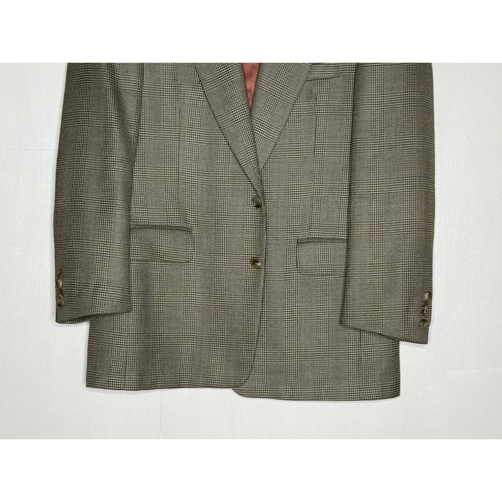 Pure Wool Glen Plaid Sport Coat Christian Aujard 42R Brown Classic Blazer